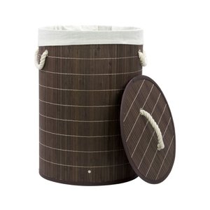 Cesto Redondo Bambu Forrado com Tampa 47 Litros Banheiro - Marrom