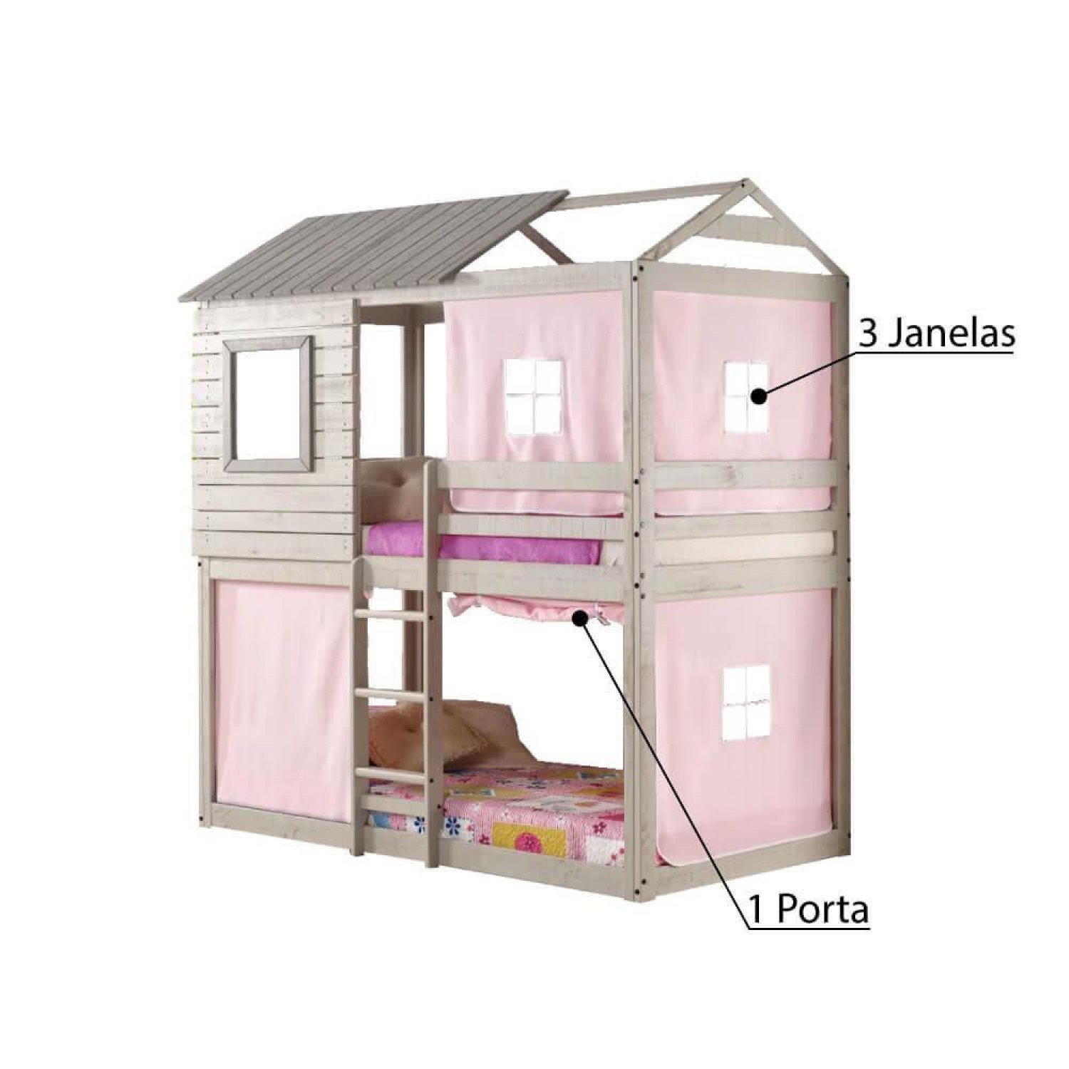 Beliche Infantil Club House com Tenda Rosa - CasaTema