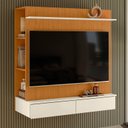 Ver imagem 2 de Painel para Tv até 42 Polegadas Wave C/ Closet Premium Quarto Sala Nicho Rack Cor Cinamomo/off White