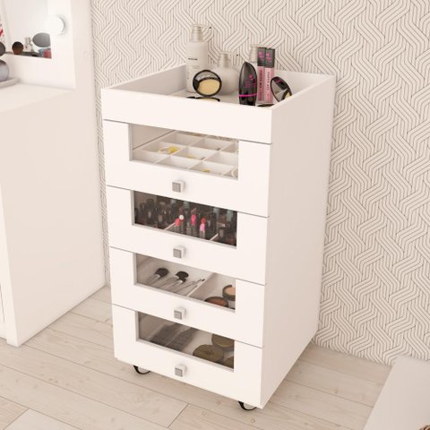 Carrinho de Maquiagem 4 Gavetas Tecno Mobili - Branco