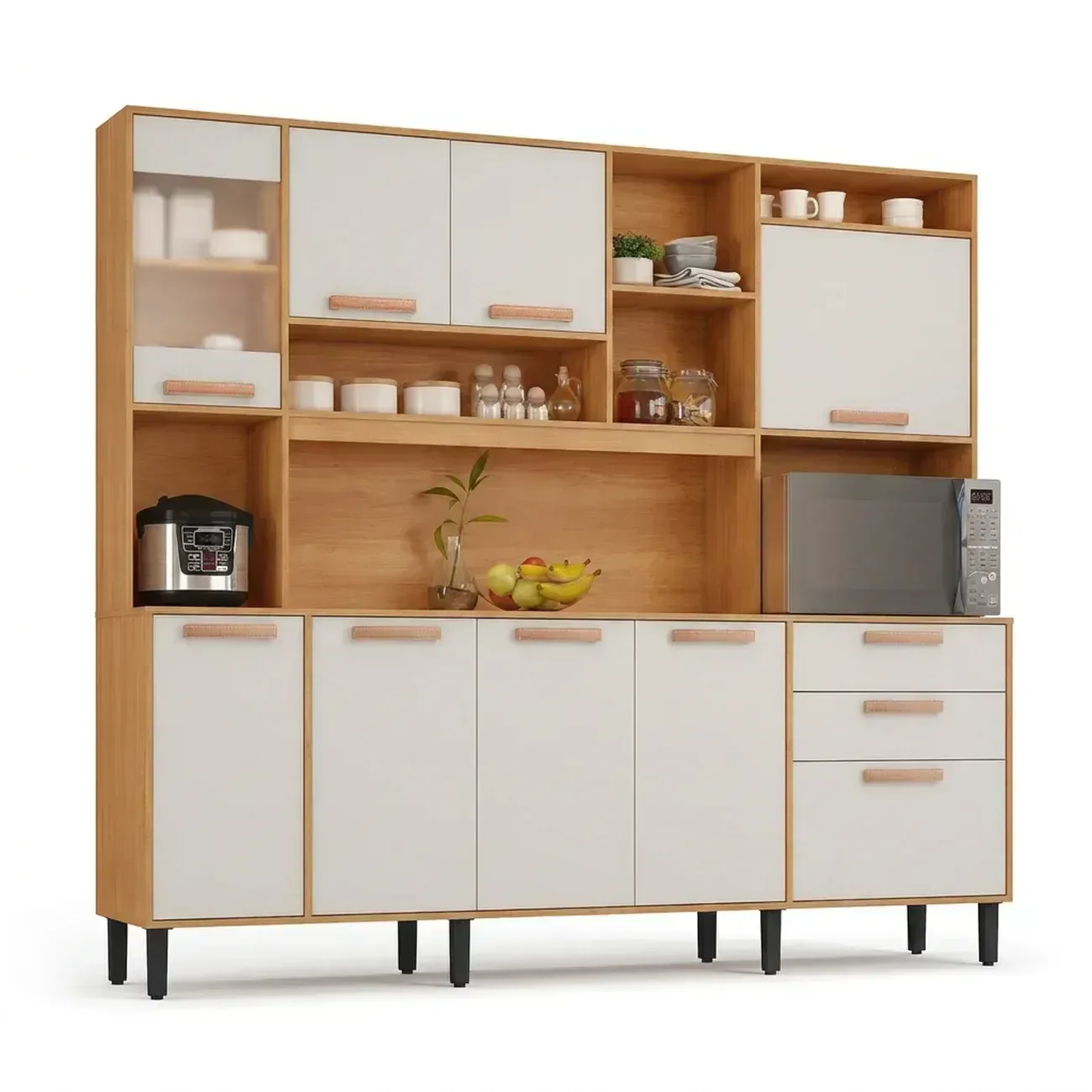 Ver imagem 3 de Cozinha Compacta com Tampo e Nicho para Micro-Ondas 220cm Nápoles Itatiaia Marrom Cinamomo/Off White