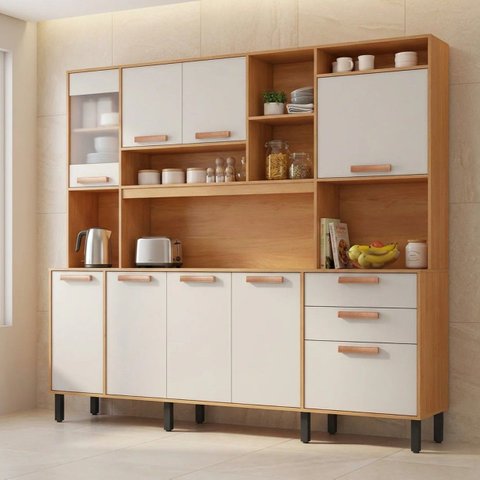 Cozinha Compacta com Tampo e Nicho para Micro-Ondas 220cm Nápoles Itatiaia Marrom Cinamomo/Off White