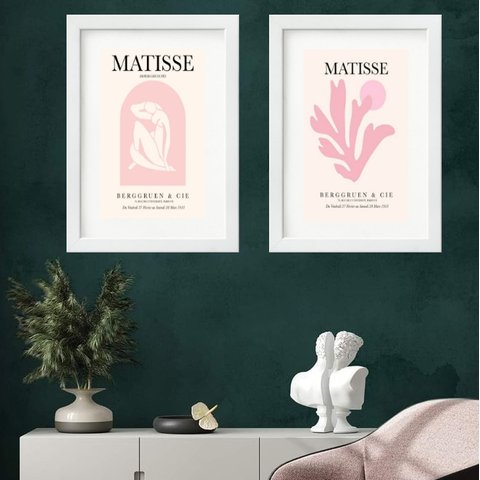 Kit 2 Quadros Matisse Rosa - 60x48cm:madeira Branca