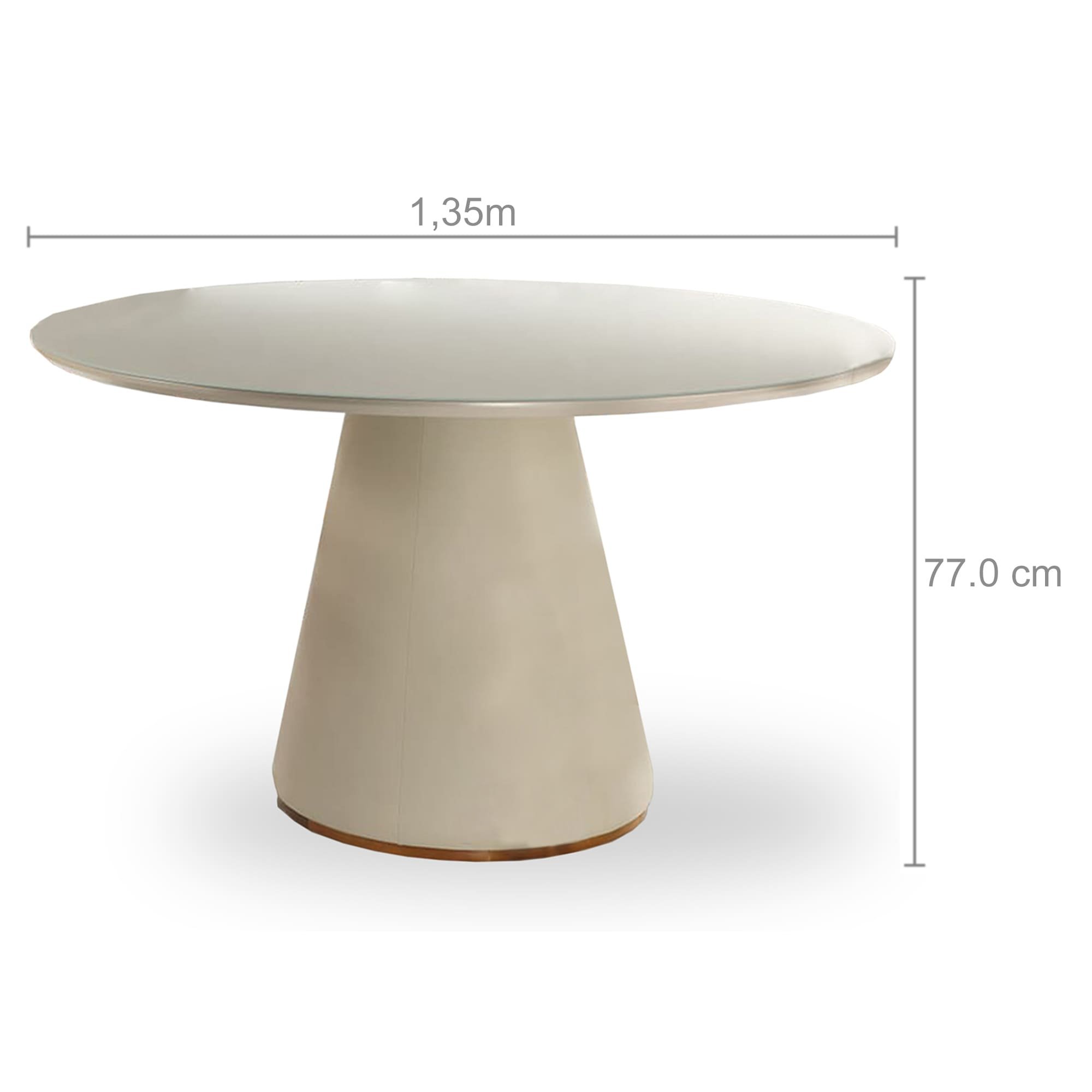 Mesa de Jantar Redonda Dublin com Vidro Mmj-as As-castanho Claro/off White/a536 (corino) 1,35m - 2