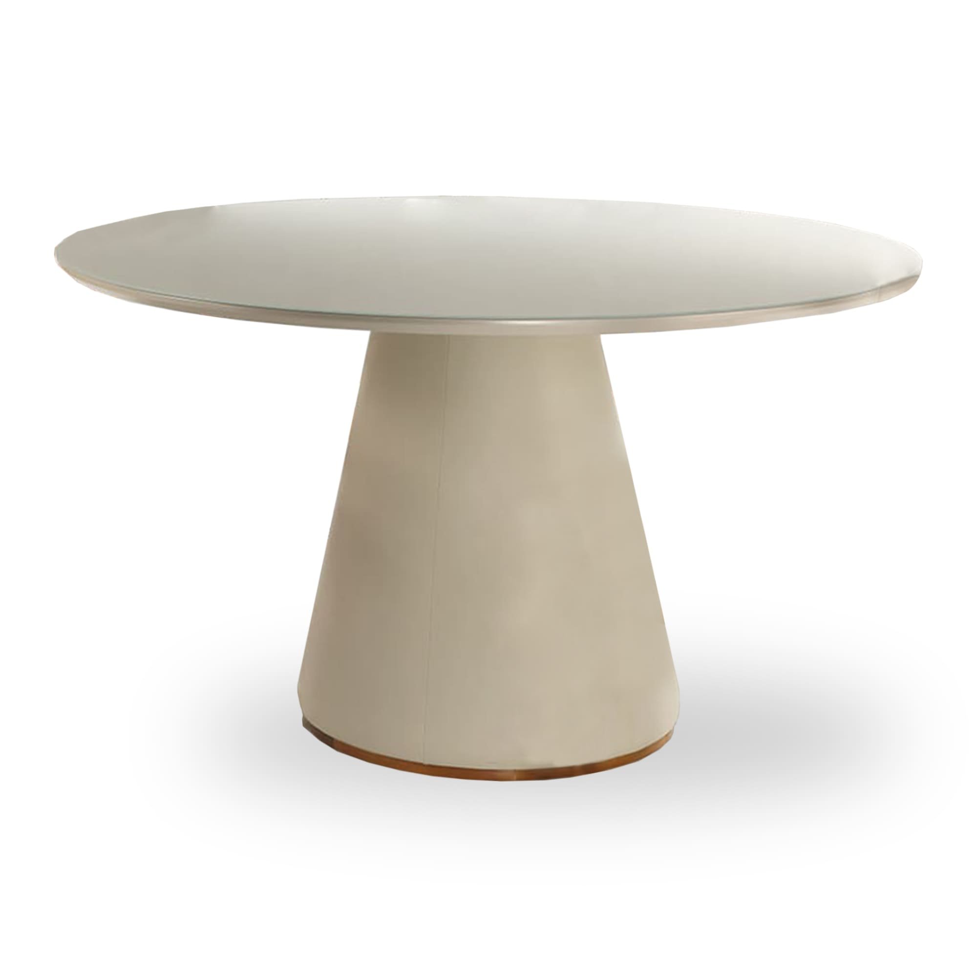 Mesa de Jantar Redonda Dublin com Vidro Mmj-as As-castanho Claro/off White/a536 (corino) 1,35m