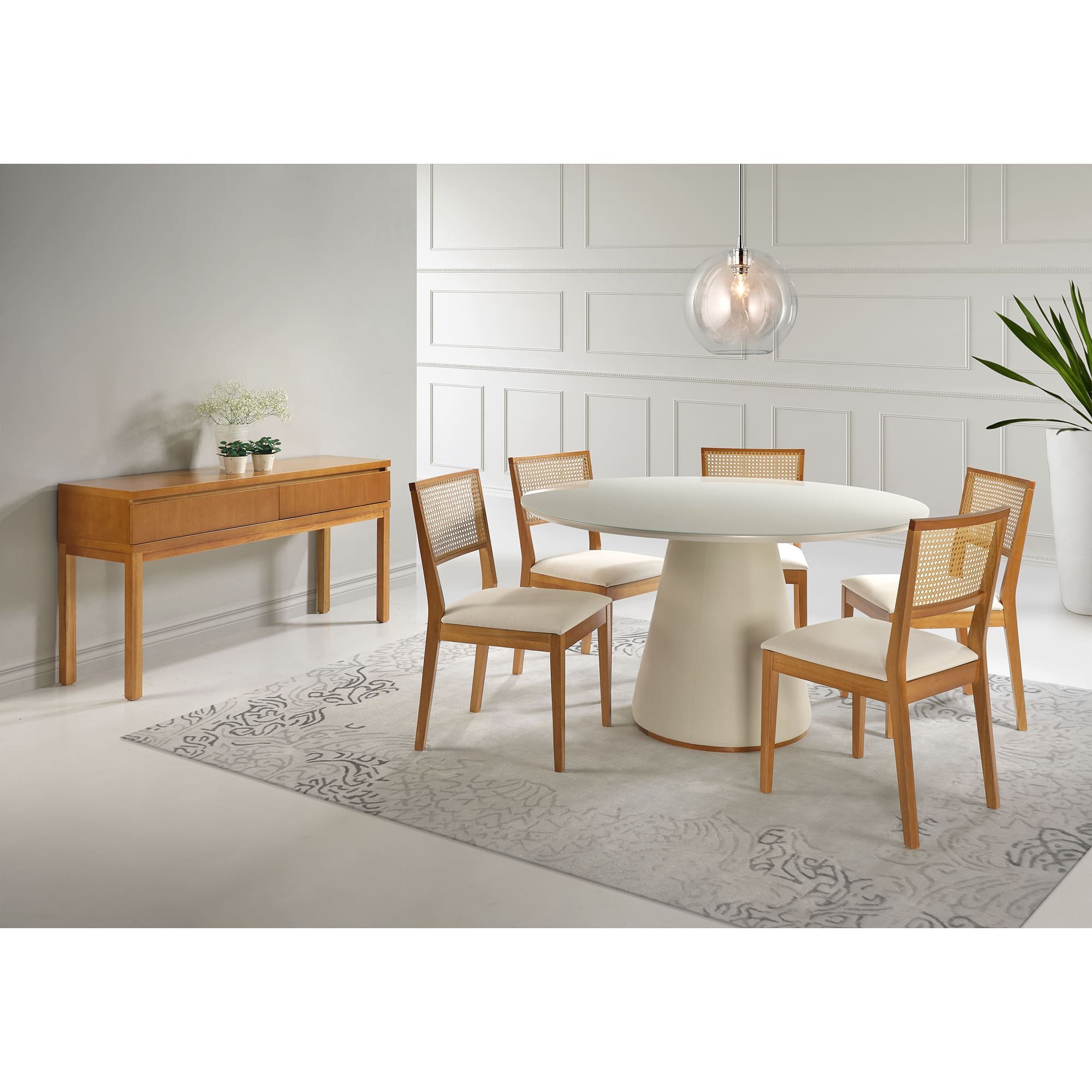 Mesa de Jantar Redonda Dublin com Vidro Mmj-as As-castanho Claro/off White/a536 (corino) 1,35m - 3