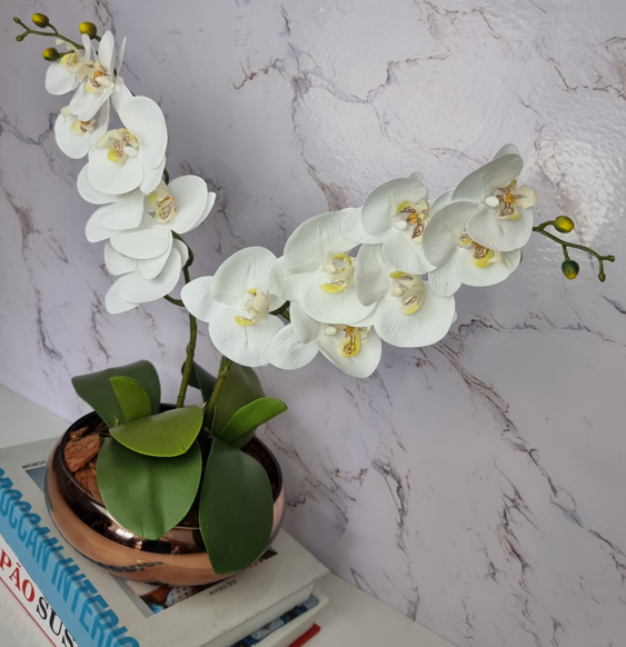 Arranjo Com 2 Orquídeas Branca Vaso Cobre 22cm - 2
