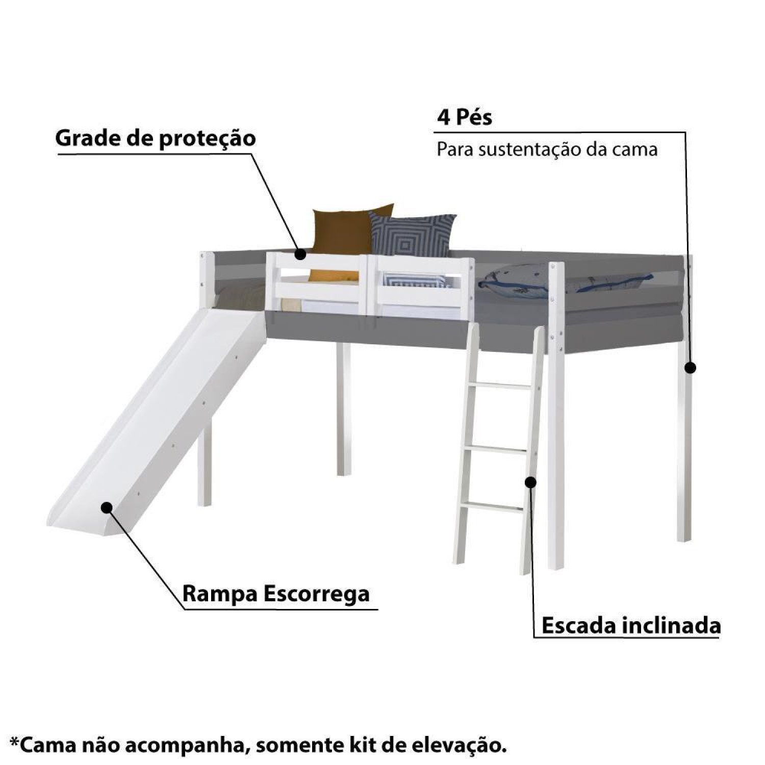 Kit Elevação Escorregador Escada Grades para Cama Prime Casatema - 2