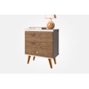 Ver imagem 2 de Mesa De Cabeceira Retrô Com 3 Gavetas E Pés Palito – J&A MÓVEIS:Off White/Jequitiba