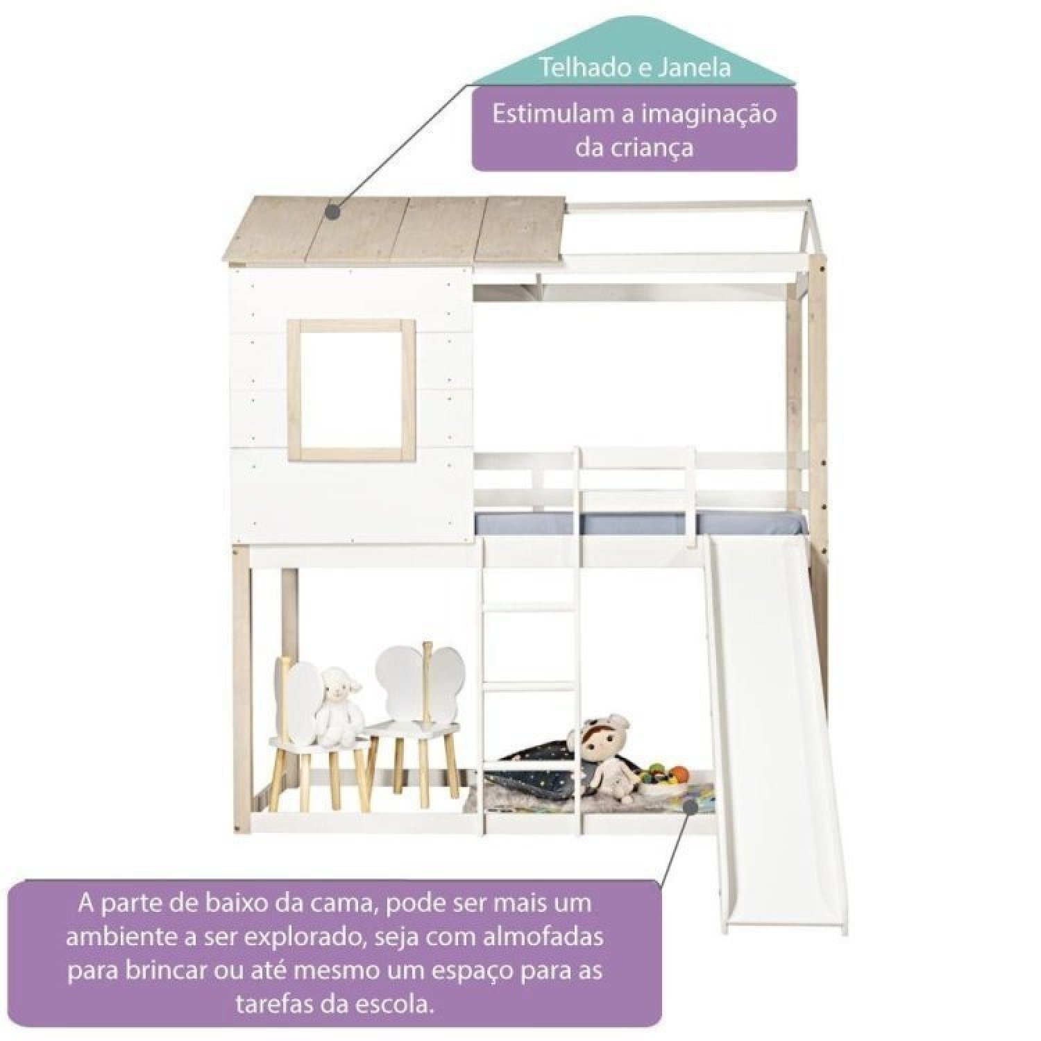 Cama Alta Infantil Club House com Escorregador Casatema - 5