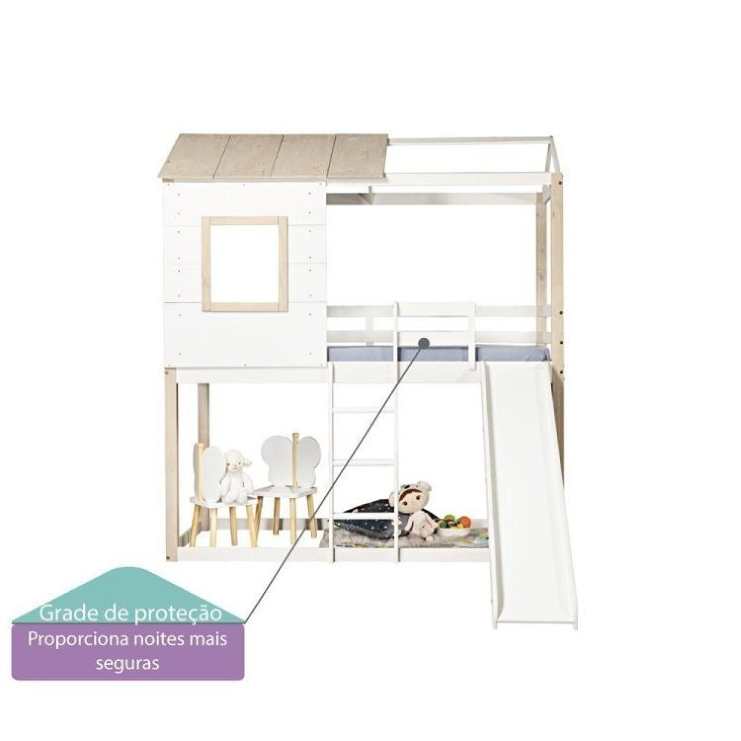 Cama Alta Infantil Club House com Escorregador Casatema - 4