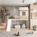 Ver imagem 1 de Cama Alta Infantil Club House Wood com Escorregador Casatema MadeiraOriginals Branco/Marrom