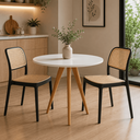 Ver imagem 2 de Conjunto Mesa de Jantar Redonda 70cm com 2 Cadeiras Mônaco Rattan - Preto e Nude