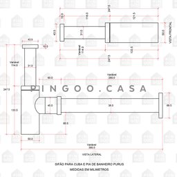Sifão para Lavatório de Banheiro Quadrado Purus Pingoo.casa - Prata - 5