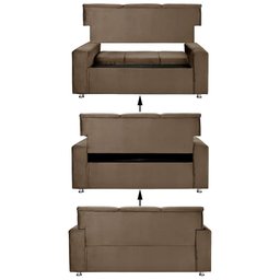 Sófa 3 Lugares Fixo Tokyo Veludo Marrom Castor - Speciale Home - 5