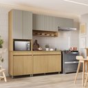 Ver imagem 1 de Cozinha Modular Completa 4 Peças 9 Portas 3 Gavetas Nesher Simone Mendes 270cm Mdf Carvalho/greige