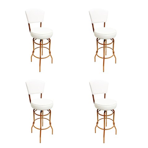 Kit 4 Banquetas Bar Cobre Bancada Média Altura 65cm Giratória Encosto Estofado Assento Grosso Branco