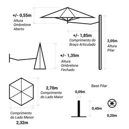 Ombrelone Lateral - 2,70m de Diâmetro - em Alumínio - para Fixação no Piso - Persianet - 07 – Cinza - 7