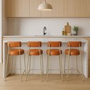 Ver imagem 1 de Banqueta Cozinha Alta com Encosto Industrial Champanhe Kit 4 Londres Pu D03 - D'Rossi