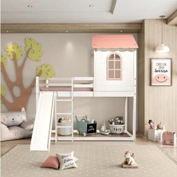 Cama Alta Infantil Club House Sweet com Escorregador Casatema - 1