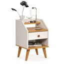 Ver imagem 5 de Mesa de Cabeceira Dakota com 1 Gaveta, Nicho e Prateleira - Off White com Freijó