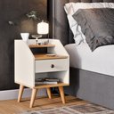 Ver imagem 2 de Mesa de Cabeceira Dakota com 1 Gaveta, Nicho e Prateleira - Off White com Freijó