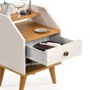 Ver imagem 6 de Mesa de Cabeceira Dakota com 1 Gaveta, Nicho e Prateleira - Off White com Freijó
