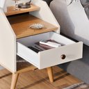 Ver imagem 3 de Mesa de Cabeceira Dakota com 1 Gaveta, Nicho e Prateleira - Off White com Freijó