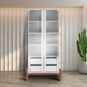 Ver imagem 1 de Cristaleira 2 Portas 2 Gavetas MDF Tiê CabeCasa MadeiraOriginals Branco/Off White
