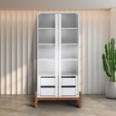 Ver imagem 1 de Cristaleira 2 Portas 2 Gavetas MDF Tiê CabeCasa MadeiraOriginals