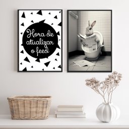 Kit 2 Quadros Engraçados Banheiro - Coelho 33x24cm - com Vidro:madeira Preta - 1 Kit 2 Quadros Engraçados Banheiro - Coelho 33x24cm - com Vidro:madeira Preta - 1