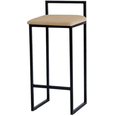 Banqueta Alta Estofada Suede Pietra Base Preta House Móveis:bege