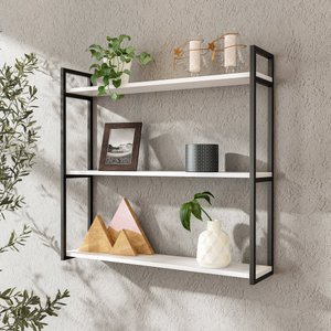 Prateleira Organizador Industrial 3 Níveis de Parede Metalon Preto 75x18x80 Mdf Branco