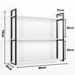 Prateleira Organizador Industrial 3 Níveis de Parede Metalon Preto 75x18x80 Mdf Branco - 5