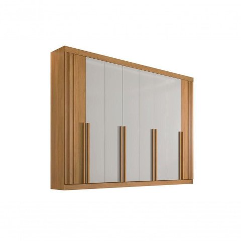 Guarda Roupa Casal 8 Portas Ripado 8 Gavetas sem Pés Daymont - D' Doro Cinamomo/off White/ripado