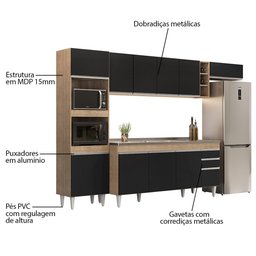 Armário de Cozinha Modulada 5 Peças CP18 com Pia Inox Castanho/Preto - Lumil Lumil Móveis - 3