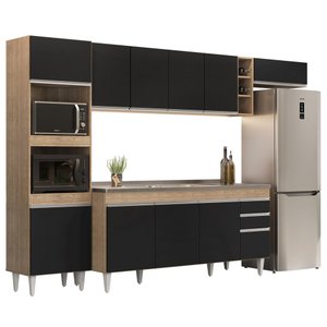 Armário de Cozinha Modulada 5 Peças CP18 com Pia Inox Castanho/Preto - Lumil Lumil Móveis