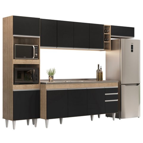 Armário de Cozinha Modulada 5 Peças CP18 com Pia Inox Castanho/Preto - Lumil Lumil Móveis