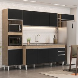 Armário de Cozinha Modulada 5 Peças CP18 com Pia Inox Castanho/Preto - Lumil Lumil Móveis - 2