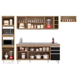 Armário de Cozinha Modulada 5 Peças CP18 com Pia Inox Castanho/Preto - Lumil Lumil Móveis - 5