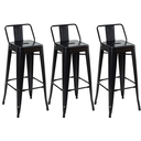 Ver imagem 1 de Kit 3 Banquetas Altas Industriais Pretas em Aço 76cm com Encosto – Estilo Tolix