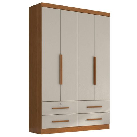 Guarda Roupa Solteiro 4 Portas 4 Gavetas Mari 154x231 cm Cinamomo Areia Zanz