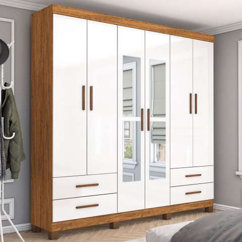 Guarda-roupa Casal Genova 6 Portas 4 Gavetas com Espelho 22111 Cinamomo/branco - Carioca Móveis