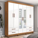 Ver imagem 1 de Guarda-roupa Casal Genova 6 Portas 4 Gavetas com Espelho 22111 Cinamomo/branco - Carioca Móveis