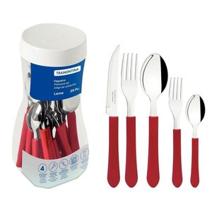 Faqueiro Tramontina Inox 20 Peças Leme Vermelho - Casa Dos Fogões