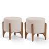 Conj. 02 Puff Decorativo Redondo Pé Madeira Escandinavo Premium - Linho Cru - 1
