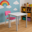 Ver imagem 1 de Mesa Infantil Branca com Cadeira Rosa para Escola e Creche
