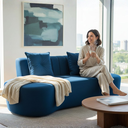Ver imagem 1 de Sofá 2 Lugares Orgânico Curvo Madrid 150cm Couro Azul Marinho