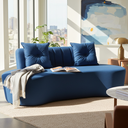 Ver imagem 2 de Sofá 2 Lugares Orgânico Curvo Madrid 150cm Couro Azul Marinho