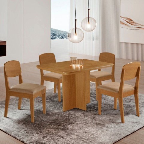 Conjunto Sala de Jantar Mesa Moscou Canto Copo de MDF e 4 Cadeiras Cleo Yescasa